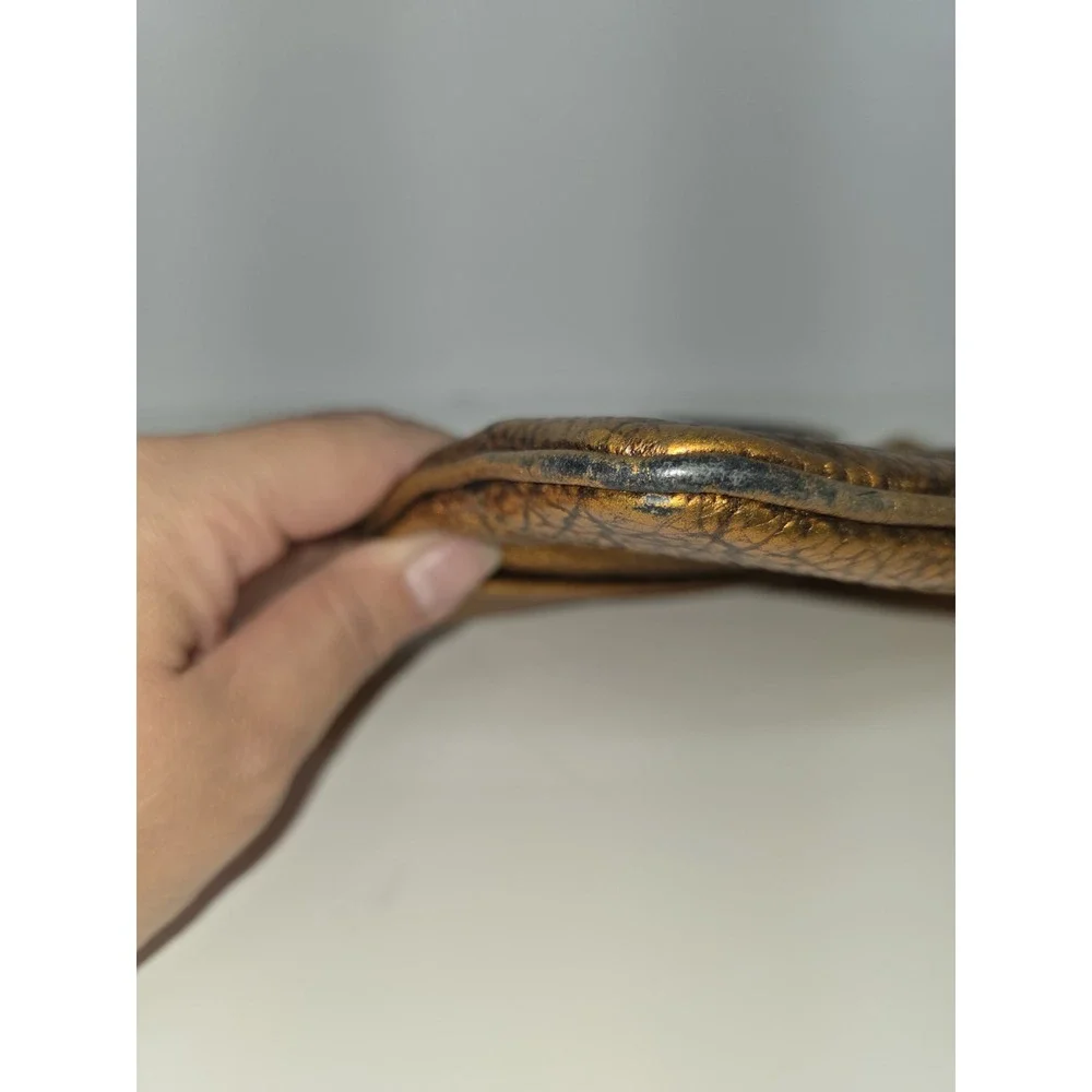 Burberry Metallic Copper Crackled Pebble Leather Wristlet Purse Clutch